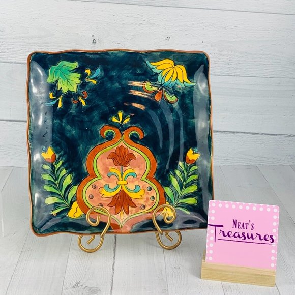 TALAVERA China Blue Color Hand Painted Mexican Art Pottery Square Dinner Plate